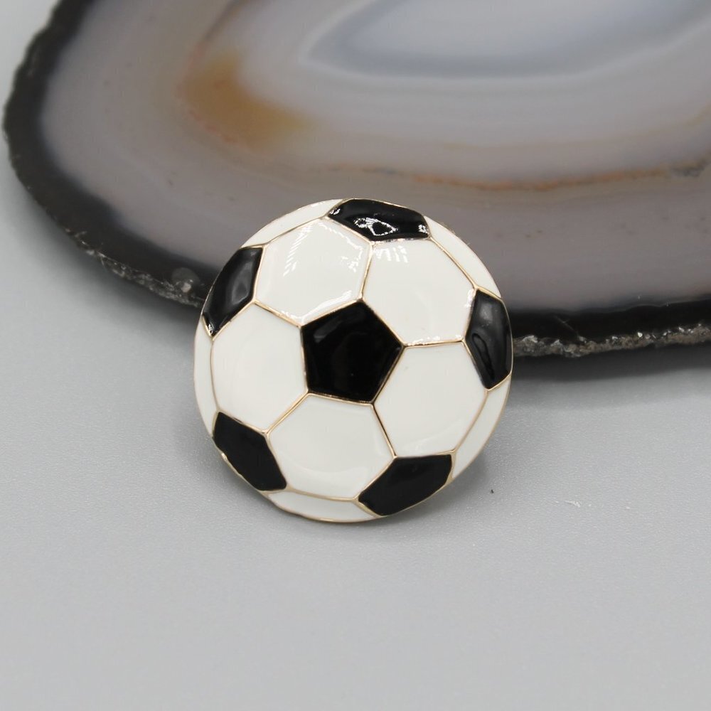 Jewelry pin brooch pendant soccer ball black white gold tone fashion new